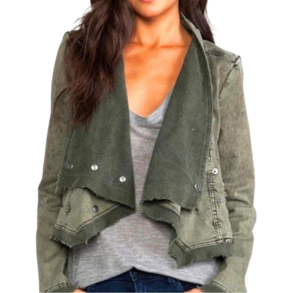 ❤️ Free People Army Green Stretch Twill Moto Collapsing Front Jacket - Picture 11 of 11